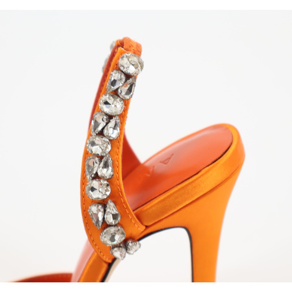 Aminah Abdul Jillil Soleil Women Slingback Rhinestone Stillet Orange Satin Sz 6M - Picture 6 of 10